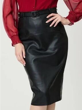 Unique Vintage Ada Black Vegan Faux Leather Pencil Skirt